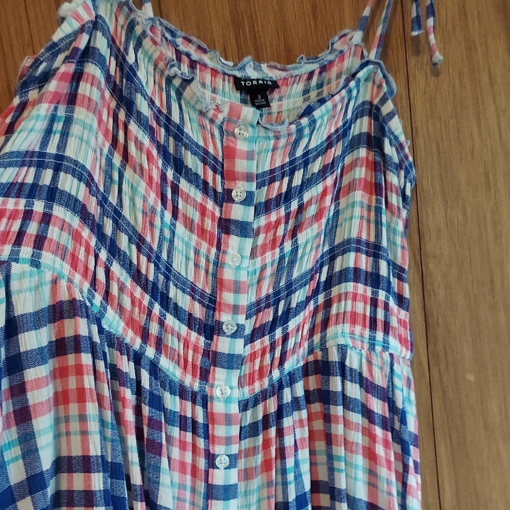 Torrid Multicolor Plaid Ruffle Blouse - Picture 4 of 7